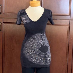 Vocal Ribbed Tie-Died Studded Long T-Shirt